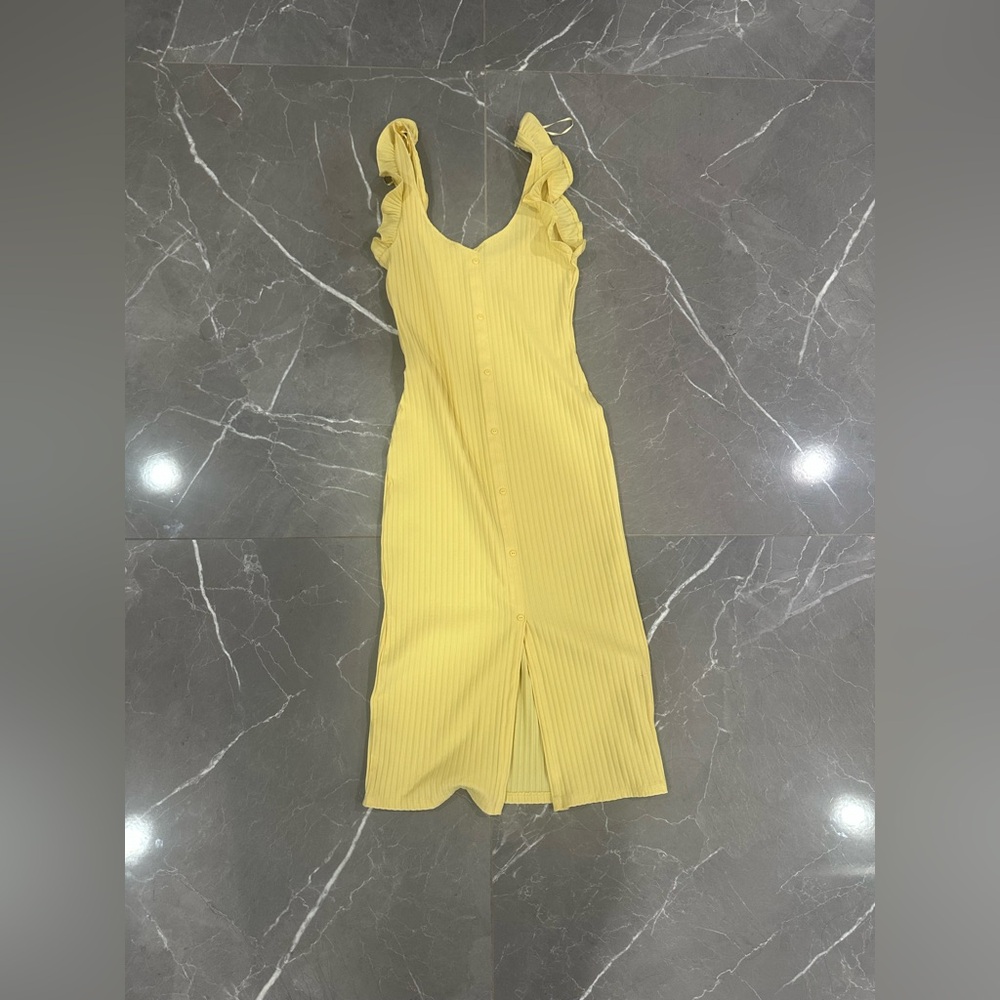 Zara Yellow Ruffle Midi Dress